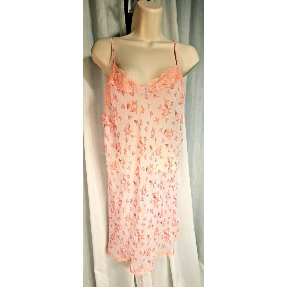Vintage Victoria’s Secret Pink Sheer Butterfly Nightie Gown Dress Sz L